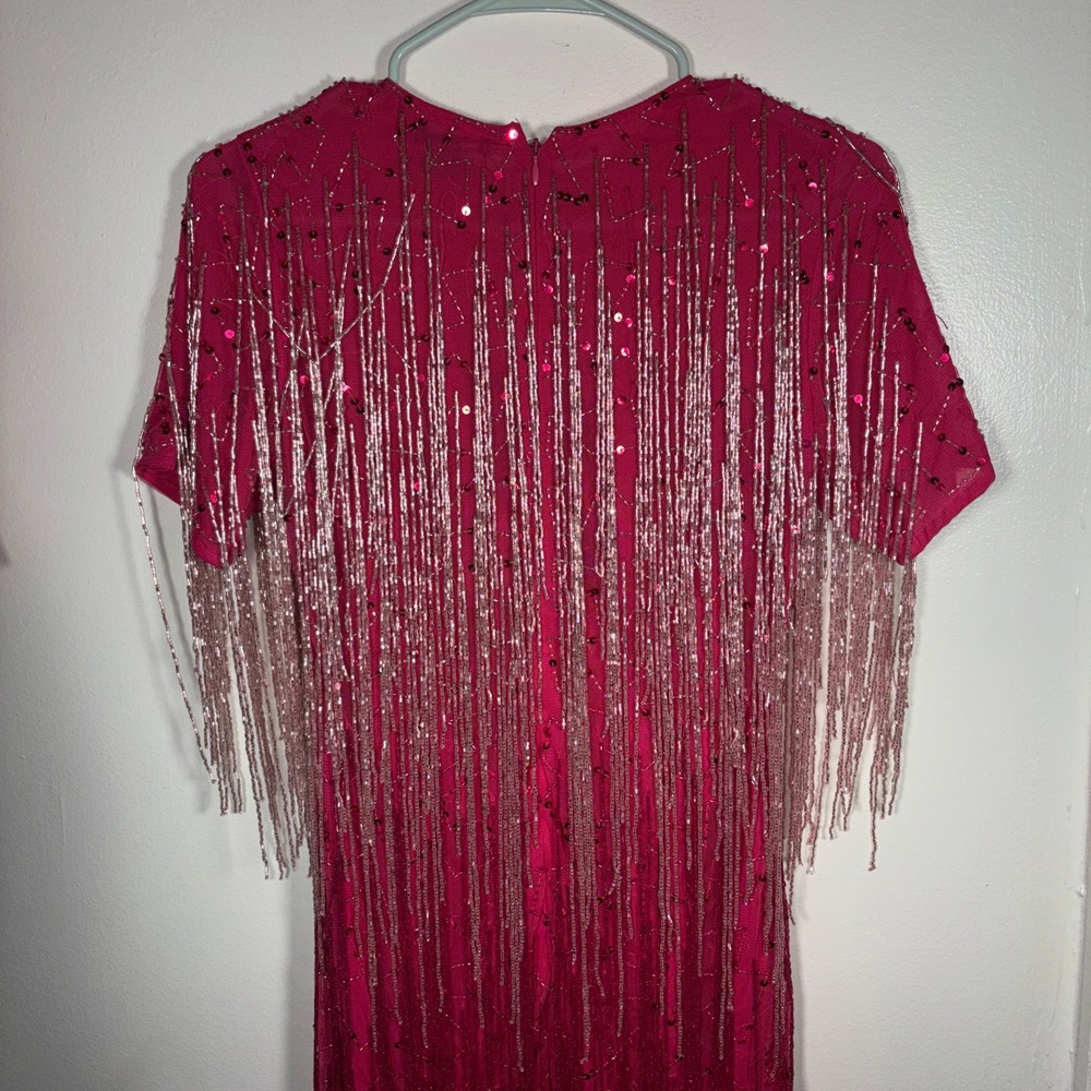 Nasty Gal Beaded Fringe Mini Dress Womens Sz 0 Pink Sequin Party Cocktail - Picture 6 of 12